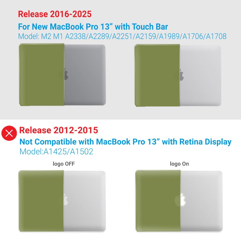 آي بينزر IBenzer متوافق مع حافظة 2025 2024 M2 MacBook Pro 13 بوصة 2025-2016 M1 A2338 A2289 A2251 A2159 A1989 A1706 A1708 حافظة صلبة وغطاء لوحة مفاتيح لجهاز Mac Pro 13 Matcha Green T13MOGN+1 - Image 4